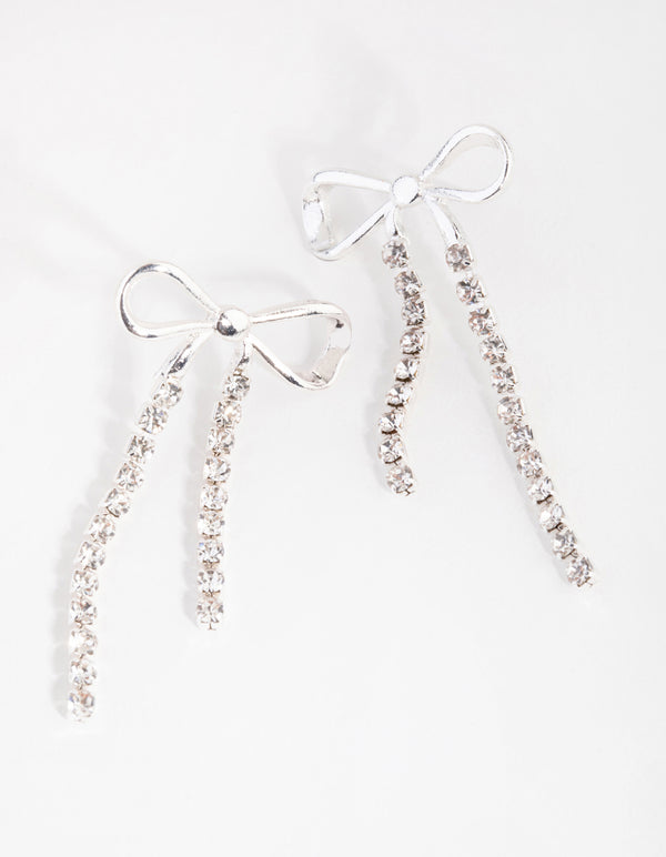 Silver Cupchain Bow Stud Earrings