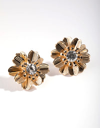 Gold Diamante Centre Flower Stud Earrings - link has visual effect only