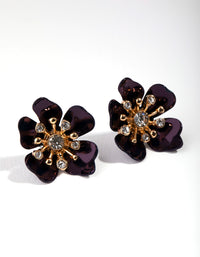 Gold Metal & Diamante Flower Stud Earrings - link has visual effect only