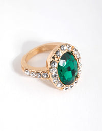 Gold Diamante Surrounded Green Stone Ring - link has visual effect only