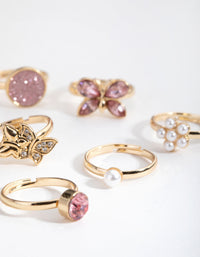 Kids Gold Butterfly & Diamante 6-Pack Rings - link has visual effect only