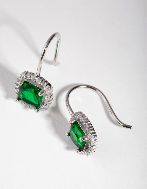 Silver Cubic Zirconia Square-cut Hoop Earrings