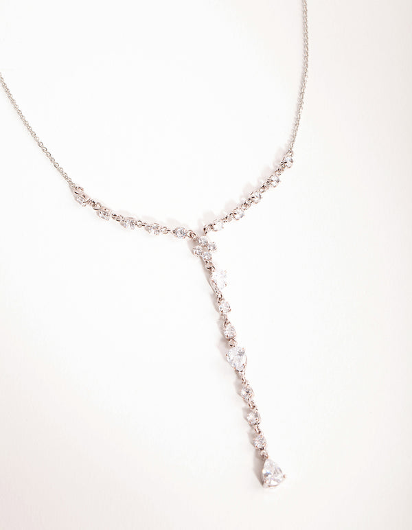 Silver Cubic Zirconia Pear Cut Y-Neck Necklace