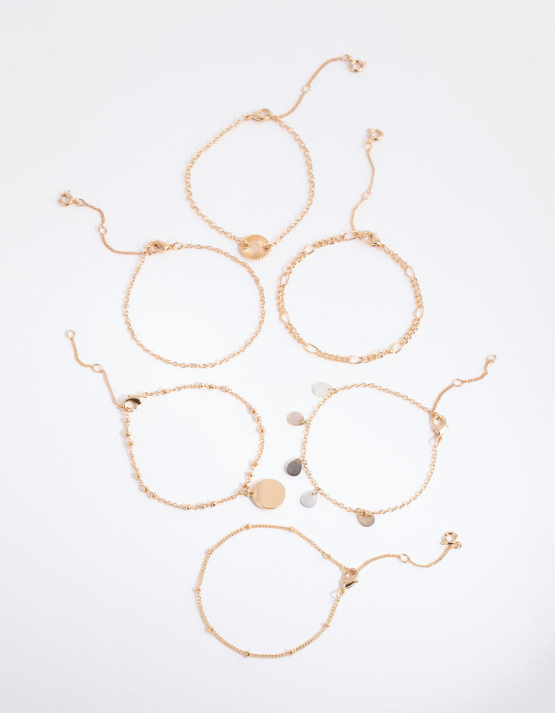 Gold Shell Jingle Bracelet & Anklet 6-Pack Set