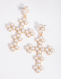 Gold Pearly Cross Earrings - link has visual effect only