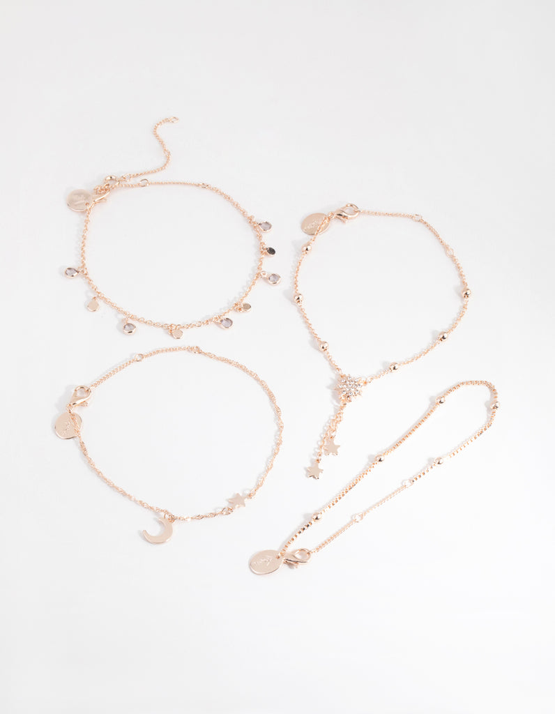 Rose Gold Celestial Drop Bracelet 4-Pack