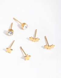 24 Carat Gold Plated Titanium Star Pack Stud Earrings - link has visual effect only