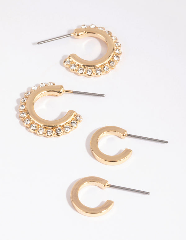 Gold Diamante Edge Earring Pack