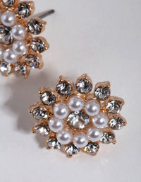 Gold Diamante & Pearl Flower Stud Earrings - link has visual effect only