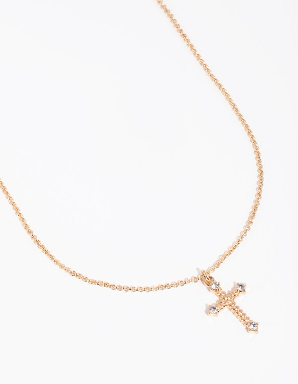 Gold Point Cross Pendant Necklace