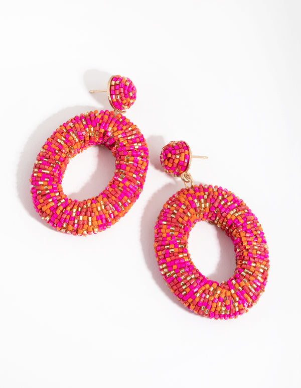 Beaded Chunky Doughnut Drop Earrings