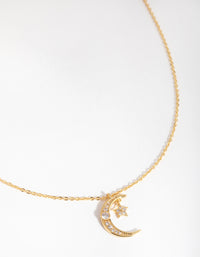 18ct Gold Plated Cubic Zirconia Moon & Star Necklace - link has visual effect only