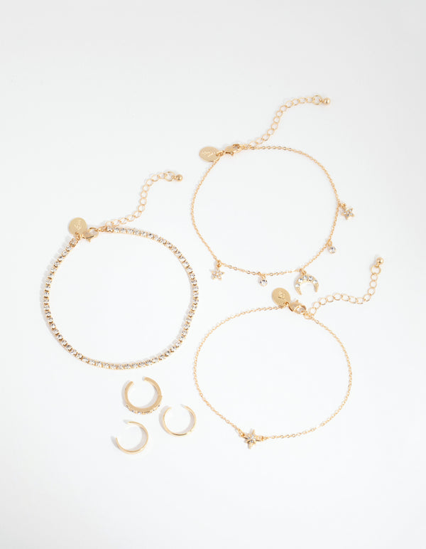 Gold Moon Anklet & Toe Ring 6-Pack Set