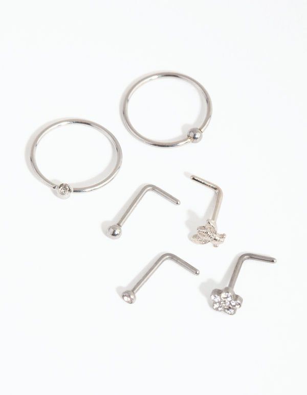 Rhodium Flower & Bee Nose 6-Pack