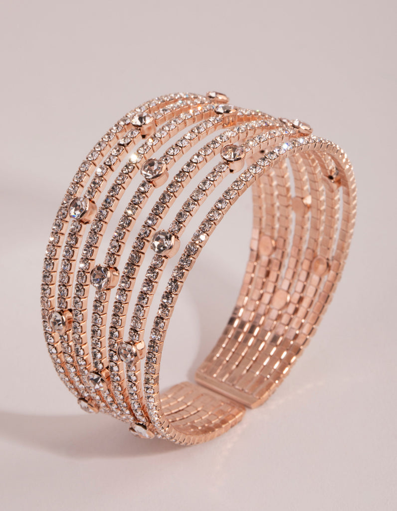 Rose Gold Diamante Multi Row Cuff Bracelet