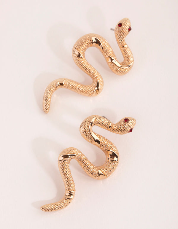 Gold Textured Snake Stud Earrings