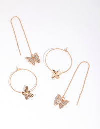 Gold Diamond Cut Butterfly Earring Set - link has visual effect only