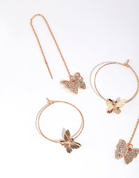 Gold Diamond Cut Butterfly Earring Set - link has visual effect only