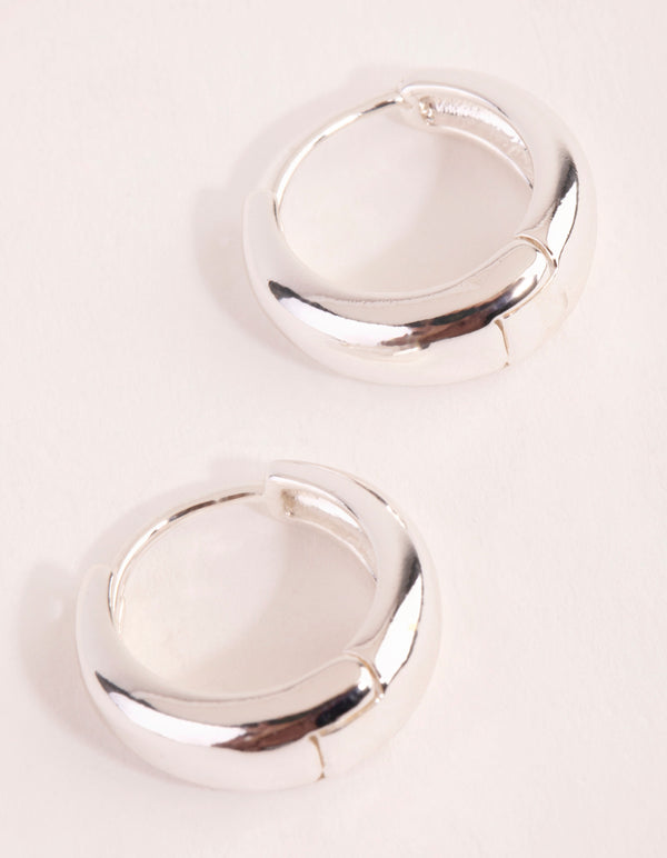 Silver Plain Chubby Huggie Earrings