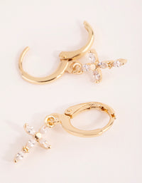 Gold Diamante Cross Huggie Earrings - link has visual effect only