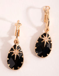 Onyx Star Charm Drop Huggie Earrings - link has visual effect only