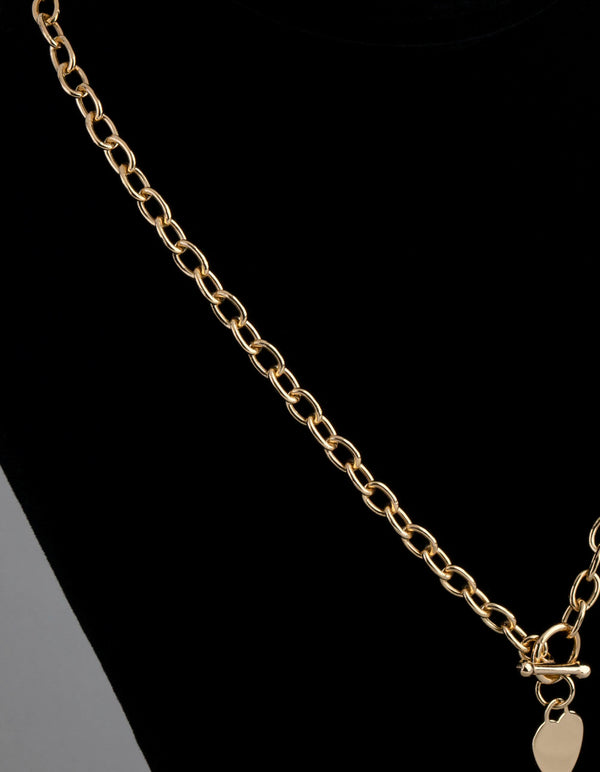 Gold Plated Sterling Silver Heart T&O Oval Chain Necklace