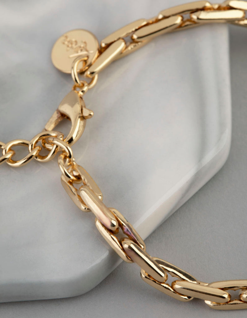 18ct Gold Plated Brass Rectangle Link Chain Bracelet