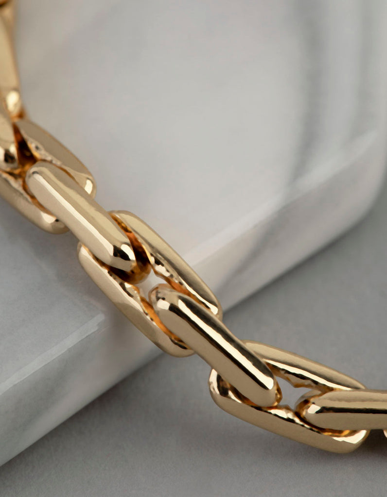 18ct Gold Plated Brass Rectangle Link Chain Bracelet