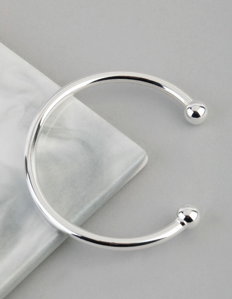 Silver Plated Brass Ball End Cuff Bracelet