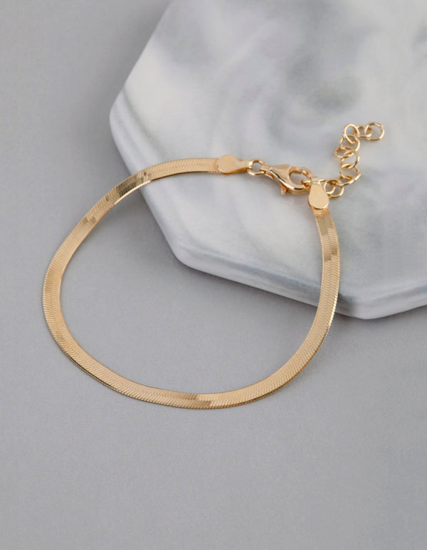 Gold Plated Sterling Silver Flat Snake Chain Bracelet