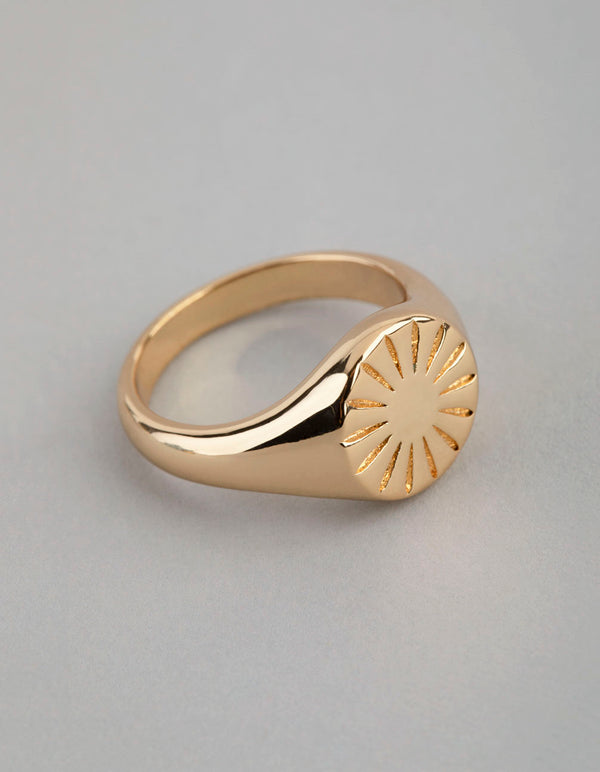 18ct Gold Plated Brass Sunray Signet Ring