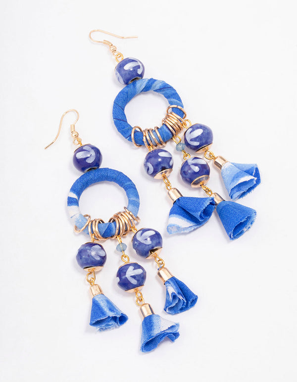 Fabric Wrapped Ball Gathered Earrings