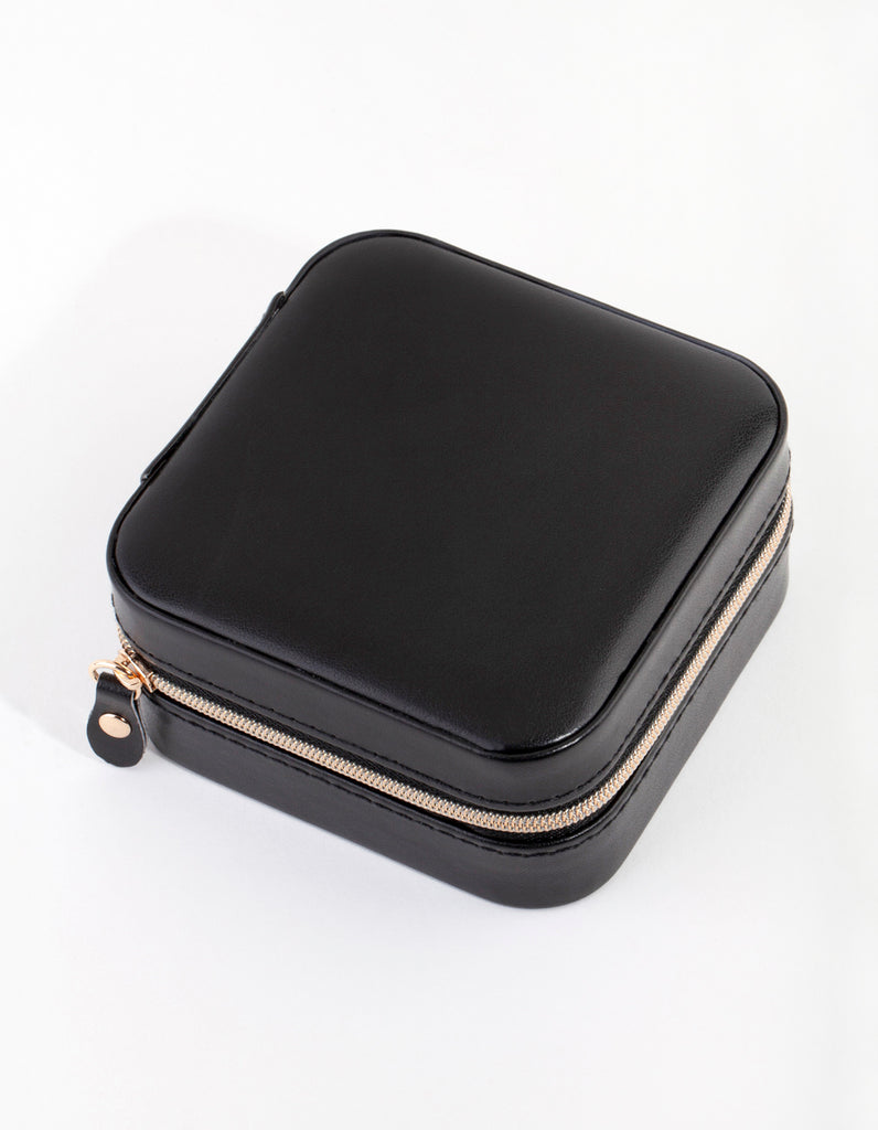 Black Smooth Faux Leather Square Jewellery Box