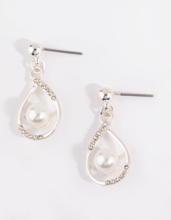 Silver Swirl Pearl Centre Drop Earrings