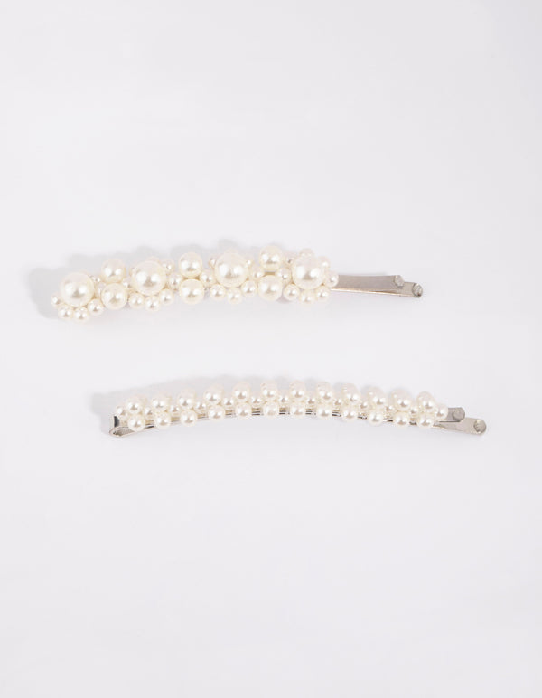 Silver Pearl Flower Clip Pack