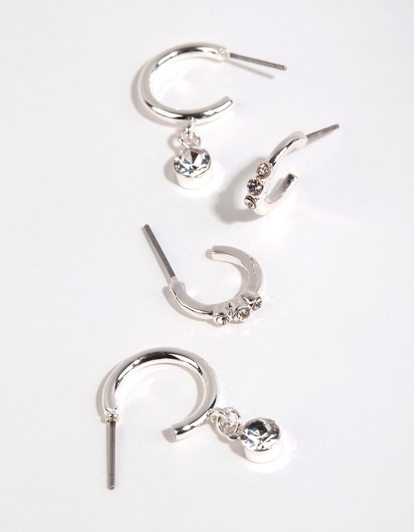 Silver Diamante Detail Hoop Earring Pack