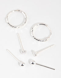 Sterling Silver Ball Diamante Stud & Hoop Earring Pack - link has visual effect only