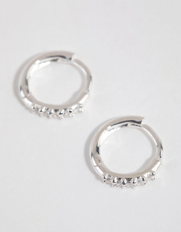 Sterling Silver Mini Cubic Zirconia Huggie Earrings