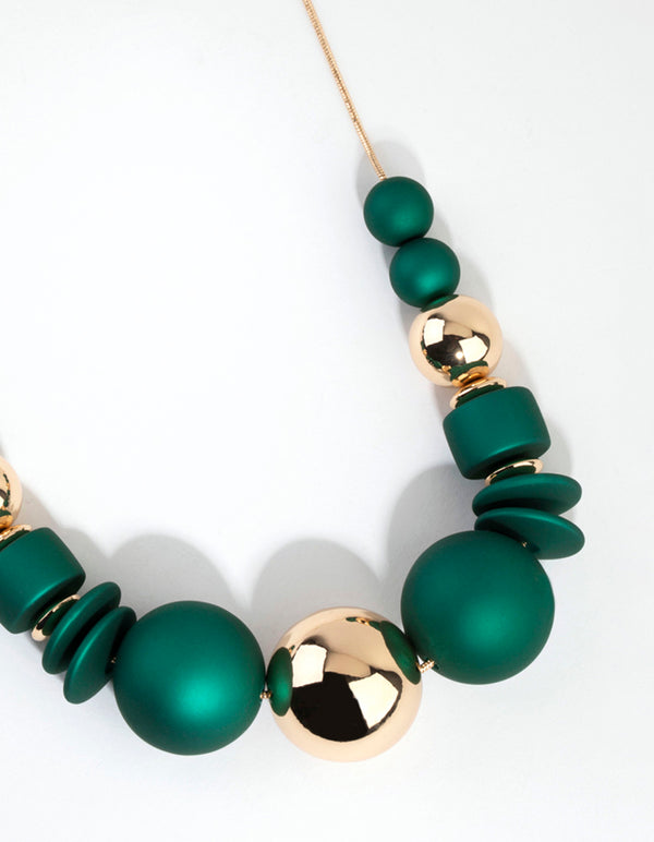 Matte Green Ball Short Necklace