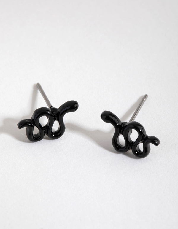 Matte Black Snake Stud Earrings