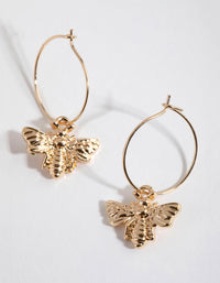 Gold Bee Pendant Huggie Hoop Earrings - link has visual effect only