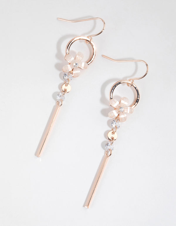 Rose Gold Delicate Flower Drop Earrings