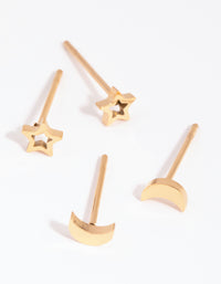 Gold Plated Surgical Steel Celestial Stud Earring Set - link has visual effect only
