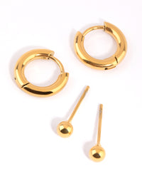 Gold Plated Surgical Steel Stud & Huggie Earring Set - link has visual effect only