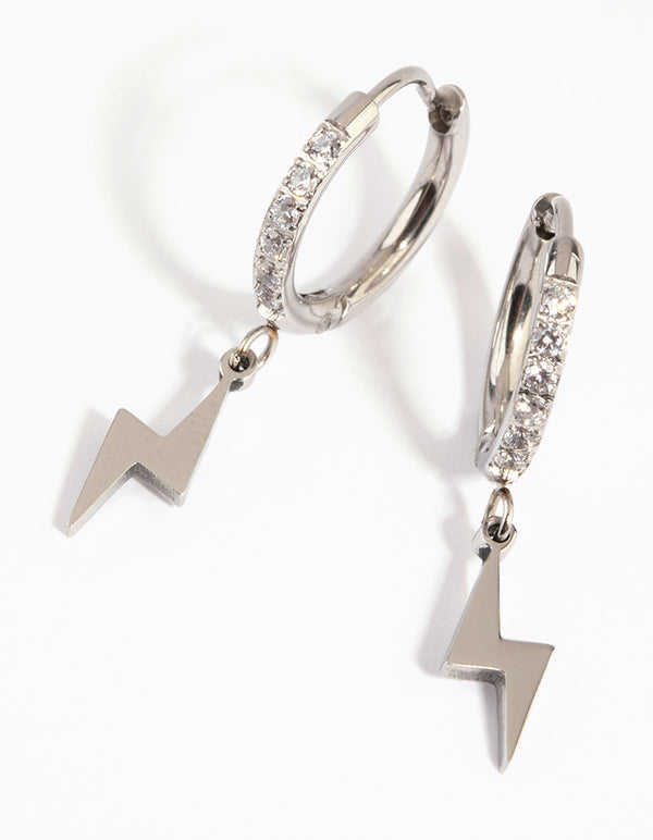 Surgical Steel Cubic Zirconia Lightning Bolt Huggie Earrings