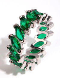 Silver Emerald Cubic Zirconia Navette Ring - link has visual effect only