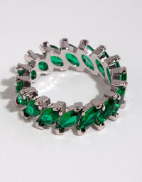 Silver Emerald Cubic Zirconia Navette Ring - link has visual effect only