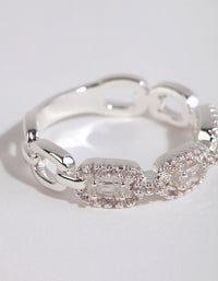 Silver Plated Cubic Zirconia Chain Ring - link has visual effect only