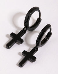 Black Brass Cross Huggie Earring - link has visual effect only