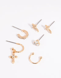 Gold Cross & Diamante Ear Cuff Stack 6-Pack - link has visual effect only